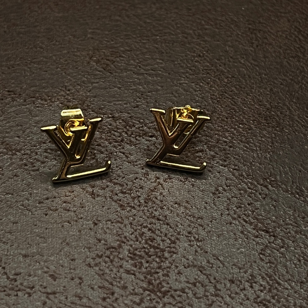 LV Copy Cat 21K Gold Plated Monogram Stud Earrings